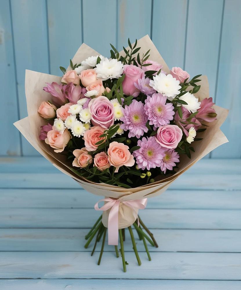 Букет цветов из: Хризантемы, Розы и Альстромерии в Синдор