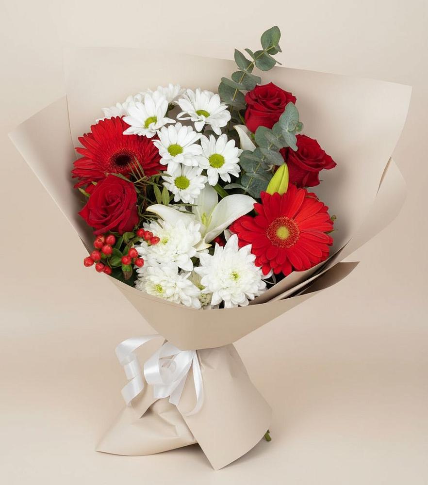 Букет цветов из: Розы, Хризантемы, Герберы и Лилии в Синдор