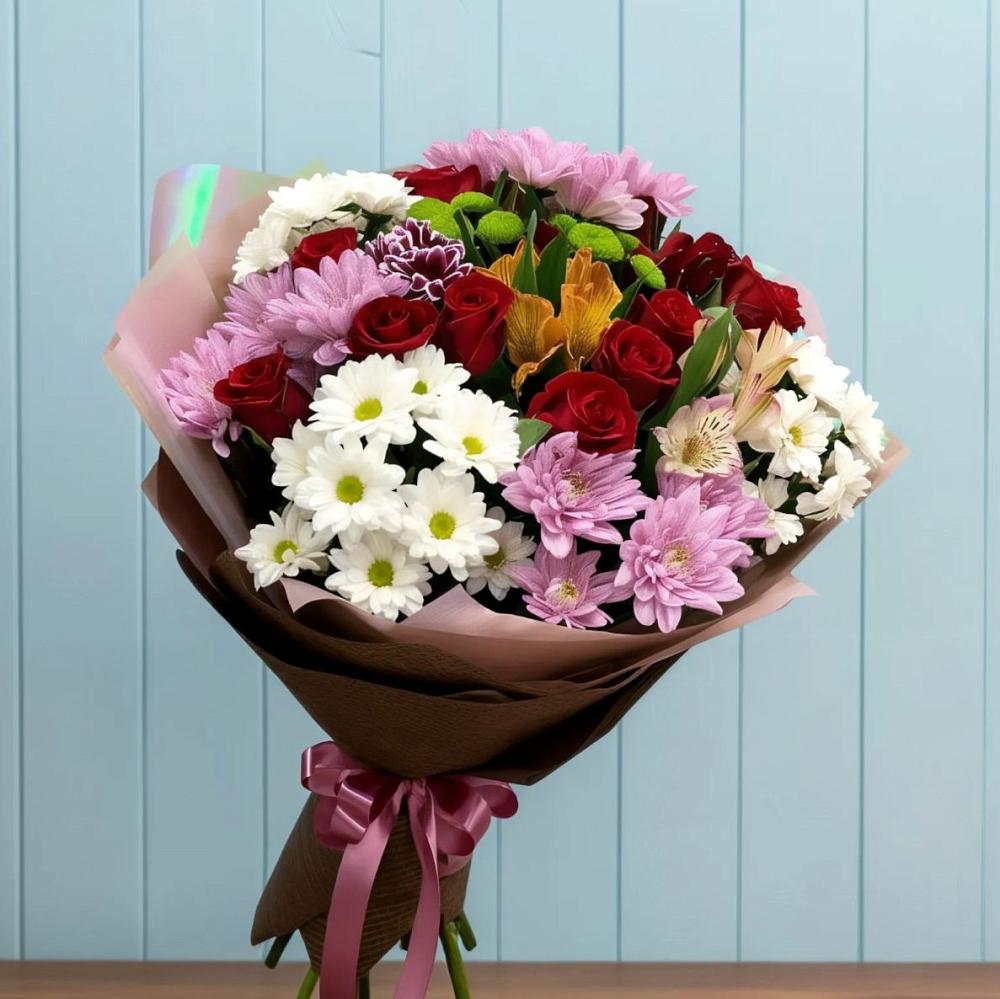 Букет цветов из: Розы, Хризантемы и Альстромерии в Синдор