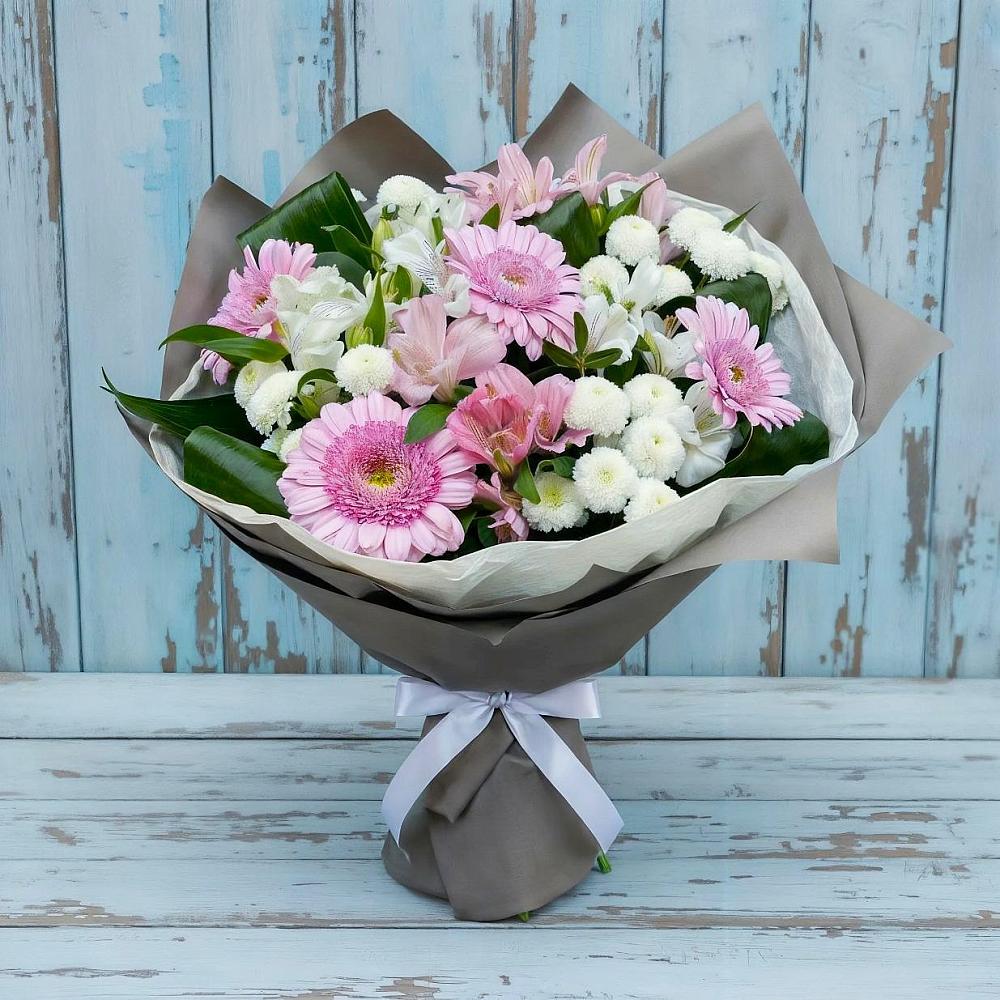 Букет цветов из: Герберы, Альстромерии и Хризантемы в Синдор